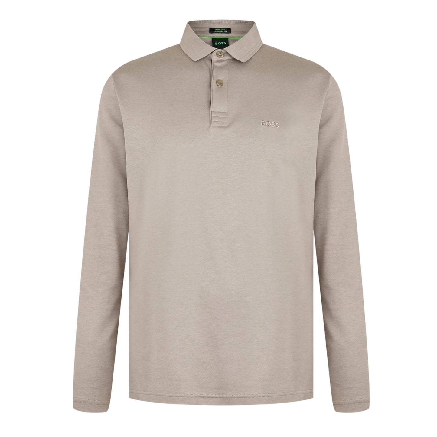 Taupe - Front - Boss Mens Pirol Logo Long-Sleeved Polo Shirt