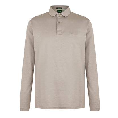 Taupe - Front - Boss Mens Pirol Logo Long-Sleeved Polo Shirt