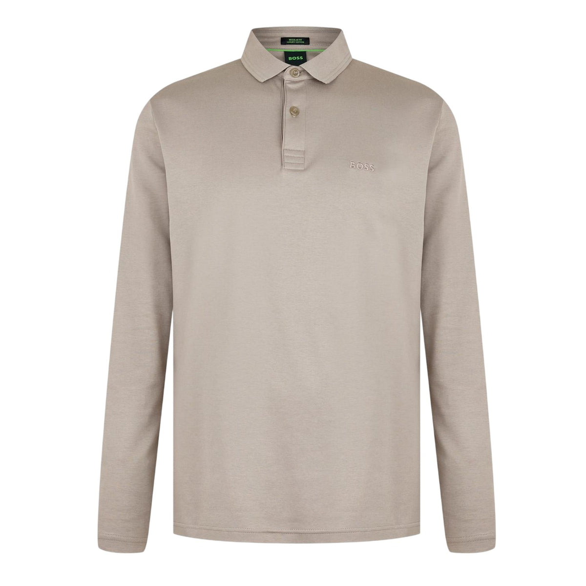 Taupe - Front - Boss Mens Pirol Logo Long-Sleeved Polo Shirt