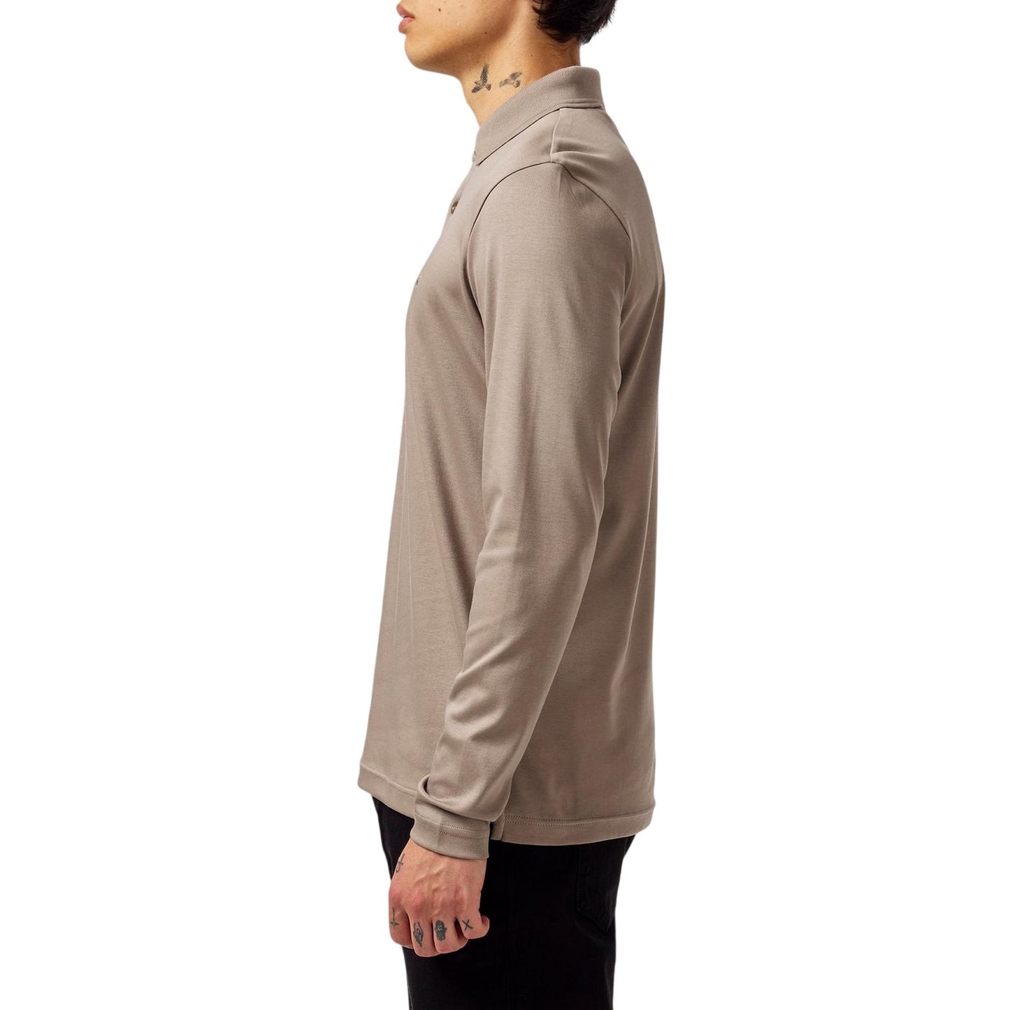 Taupe - Side - Boss Mens Pirol Logo Long-Sleeved Polo Shirt