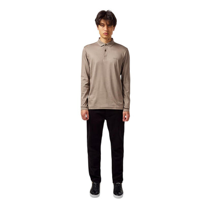 Taupe - Lifestyle - Boss Mens Pirol Logo Long-Sleeved Polo Shirt