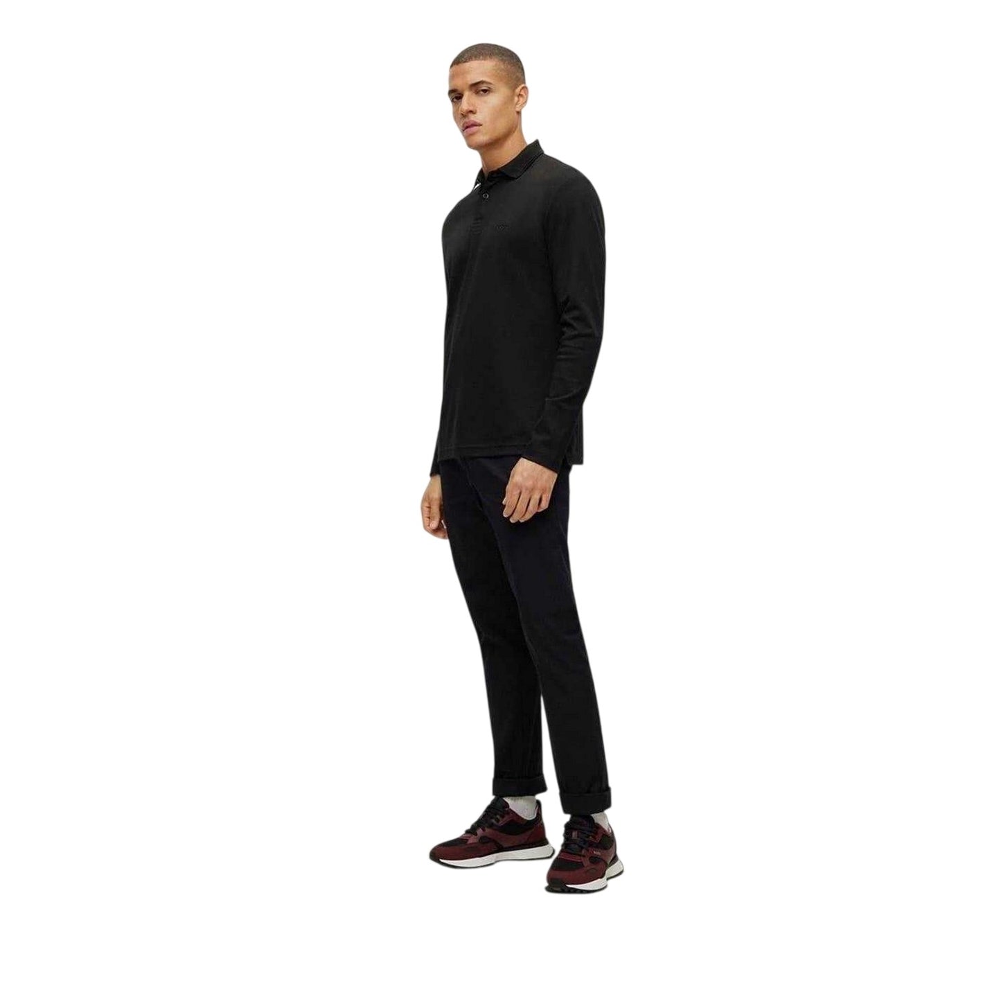 Black - Lifestyle - Boss Mens Pirol Logo Long-Sleeved Polo Shirt