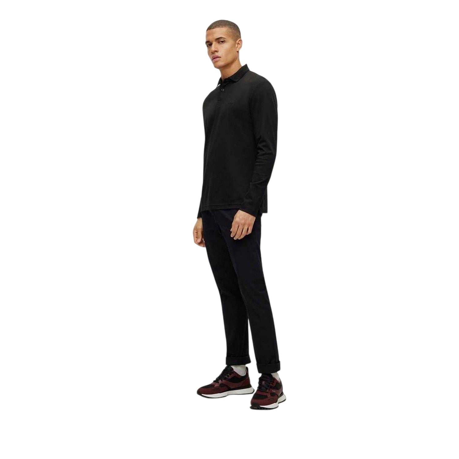 Black - Lifestyle - Boss Mens Pirol Logo Long-Sleeved Polo Shirt