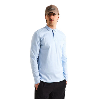 Blue - Side - Boss Mens Pirol Logo Long-Sleeved Polo Shirt