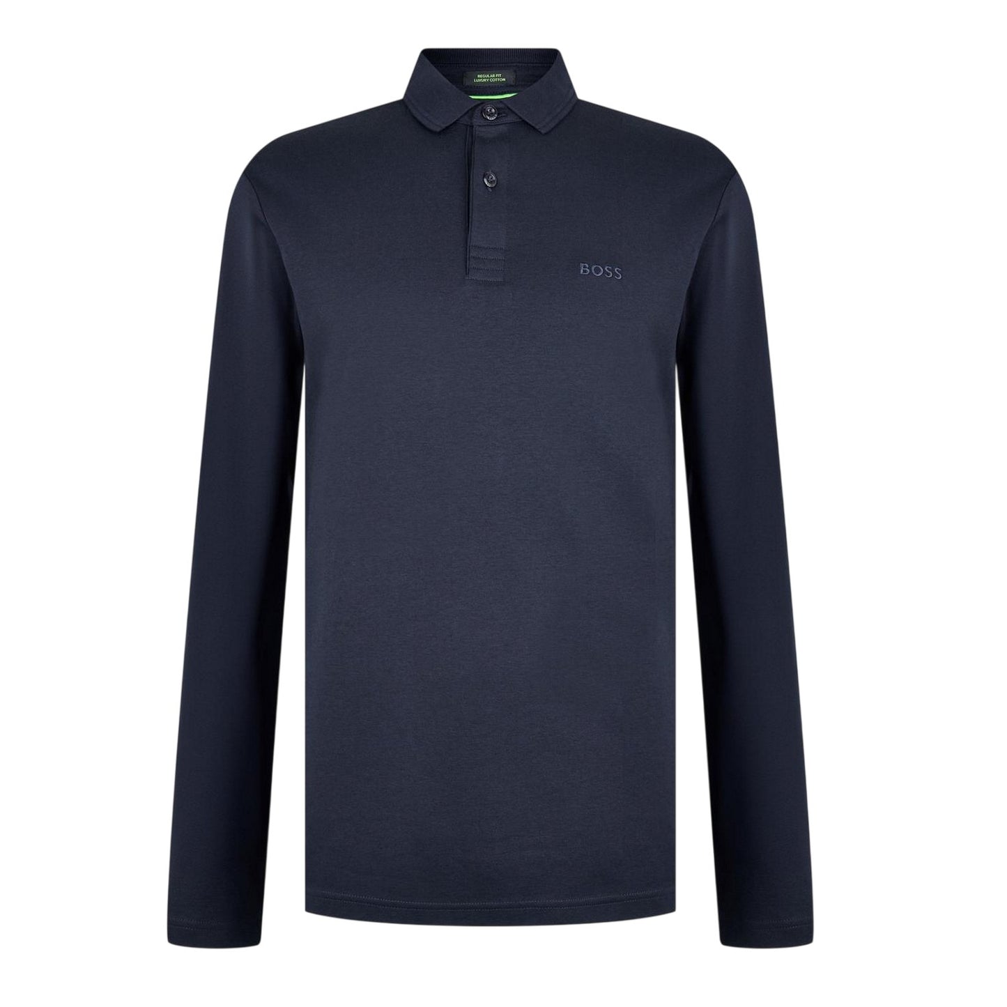 Dark Blue - Front - Boss Mens Pirol Logo Long-Sleeved Polo Shirt