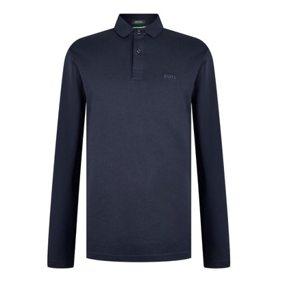 Dark Blue - Front - Boss Mens Pirol Logo Long-Sleeved Polo Shirt