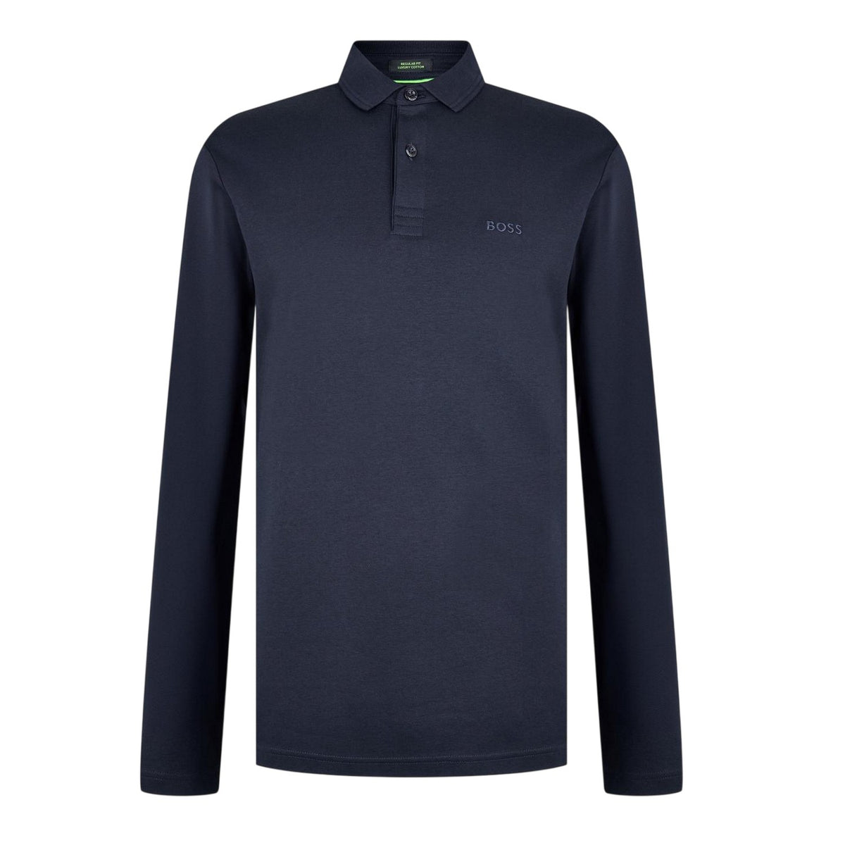 Dark Blue - Front - Boss Mens Pirol Logo Long-Sleeved Polo Shirt