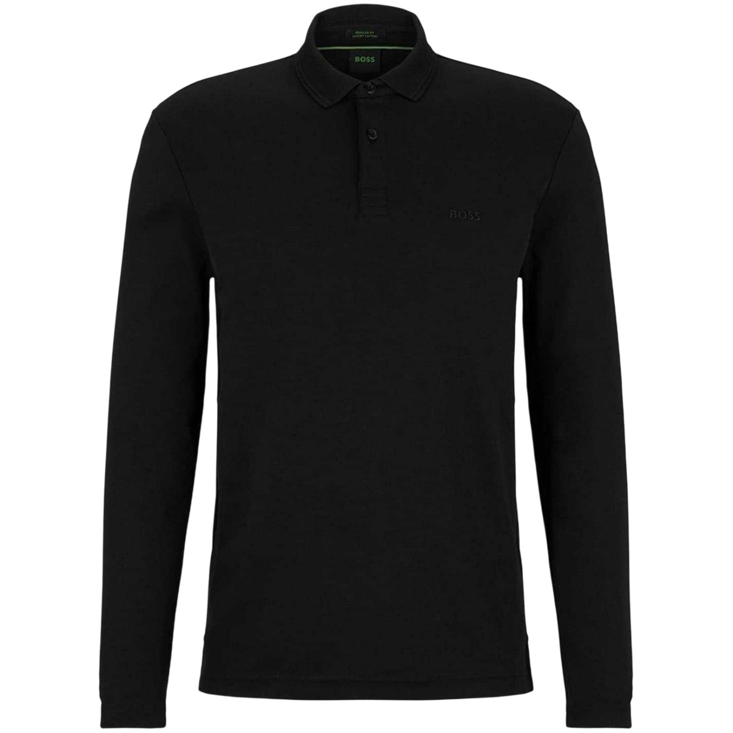 Black - Front - Boss Mens Pirol Logo Long-Sleeved Polo Shirt
