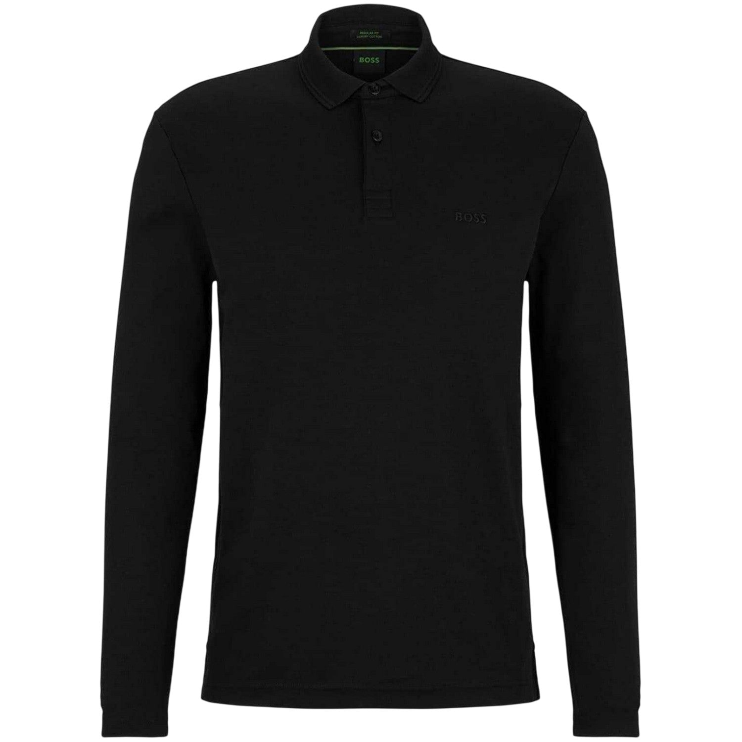 Black - Front - Boss Mens Pirol Logo Long-Sleeved Polo Shirt