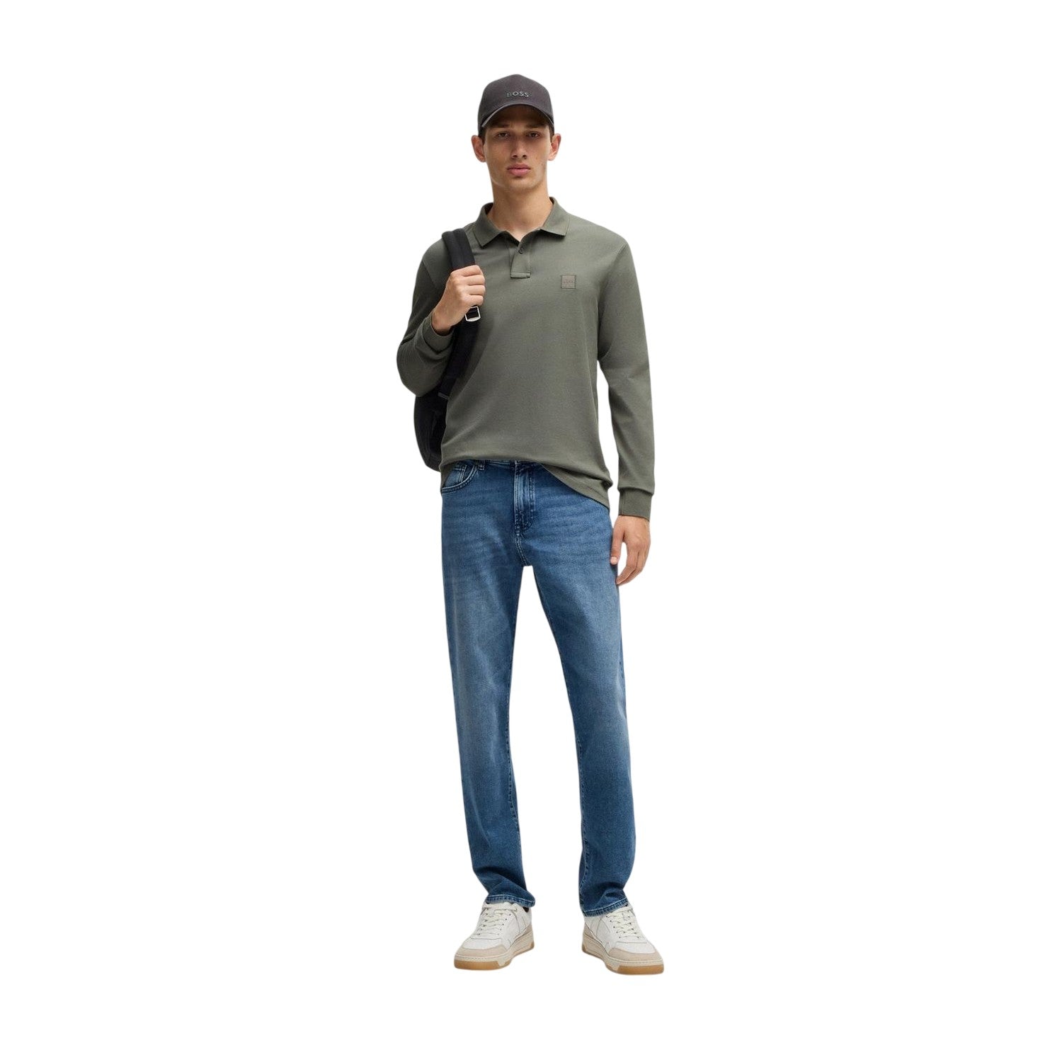 Grey - Lifestyle - Boss Mens Passerby Logo Long-Sleeved Polo Shirt