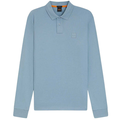 Light Blue - Front - Boss Mens Passerby Logo Long-Sleeved Polo Shirt