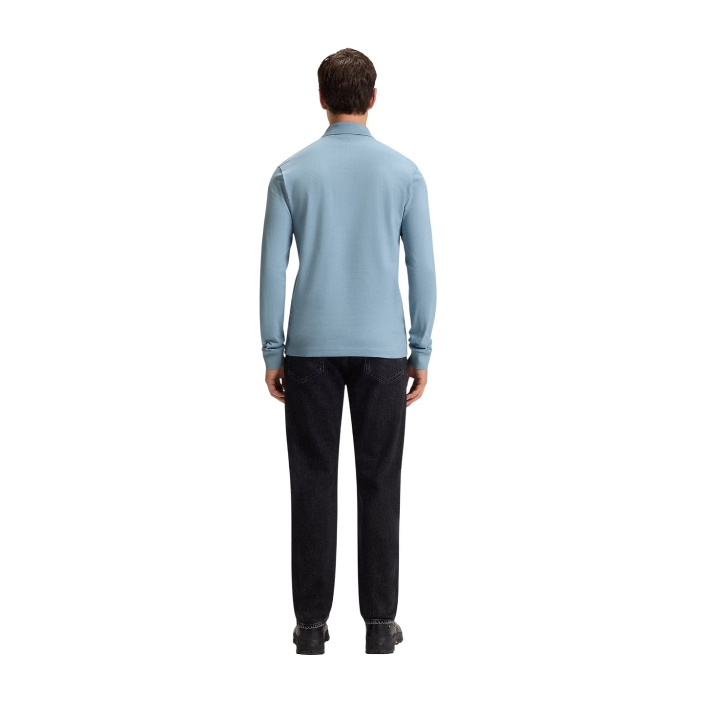 Light Blue - Back - Boss Mens Passerby Logo Long-Sleeved Polo Shirt