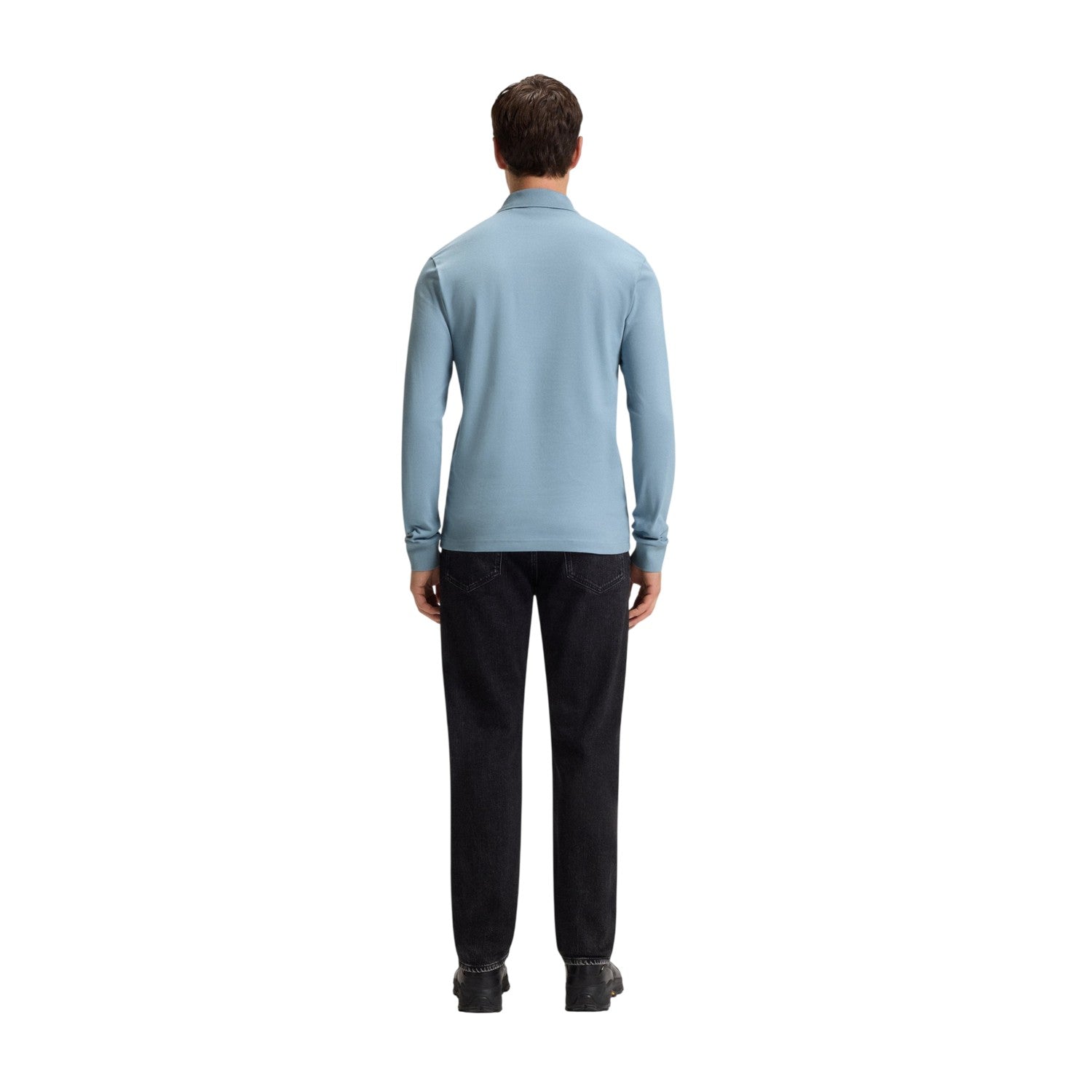 Light Blue - Back - Boss Mens Passerby Logo Long-Sleeved Polo Shirt