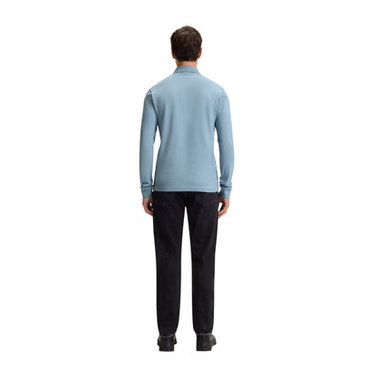 Light Blue - Back - Boss Mens Passerby Logo Long-Sleeved Polo Shirt