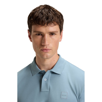 Light Blue - Side - Boss Mens Passerby Logo Long-Sleeved Polo Shirt