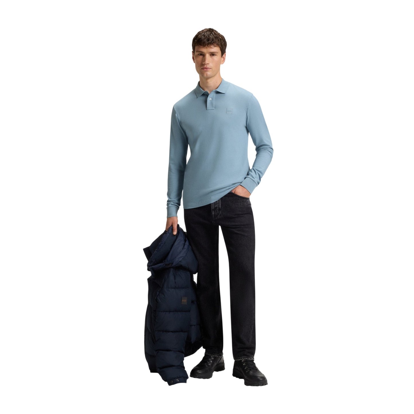 Light Blue - Lifestyle - Boss Mens Passerby Logo Long-Sleeved Polo Shirt