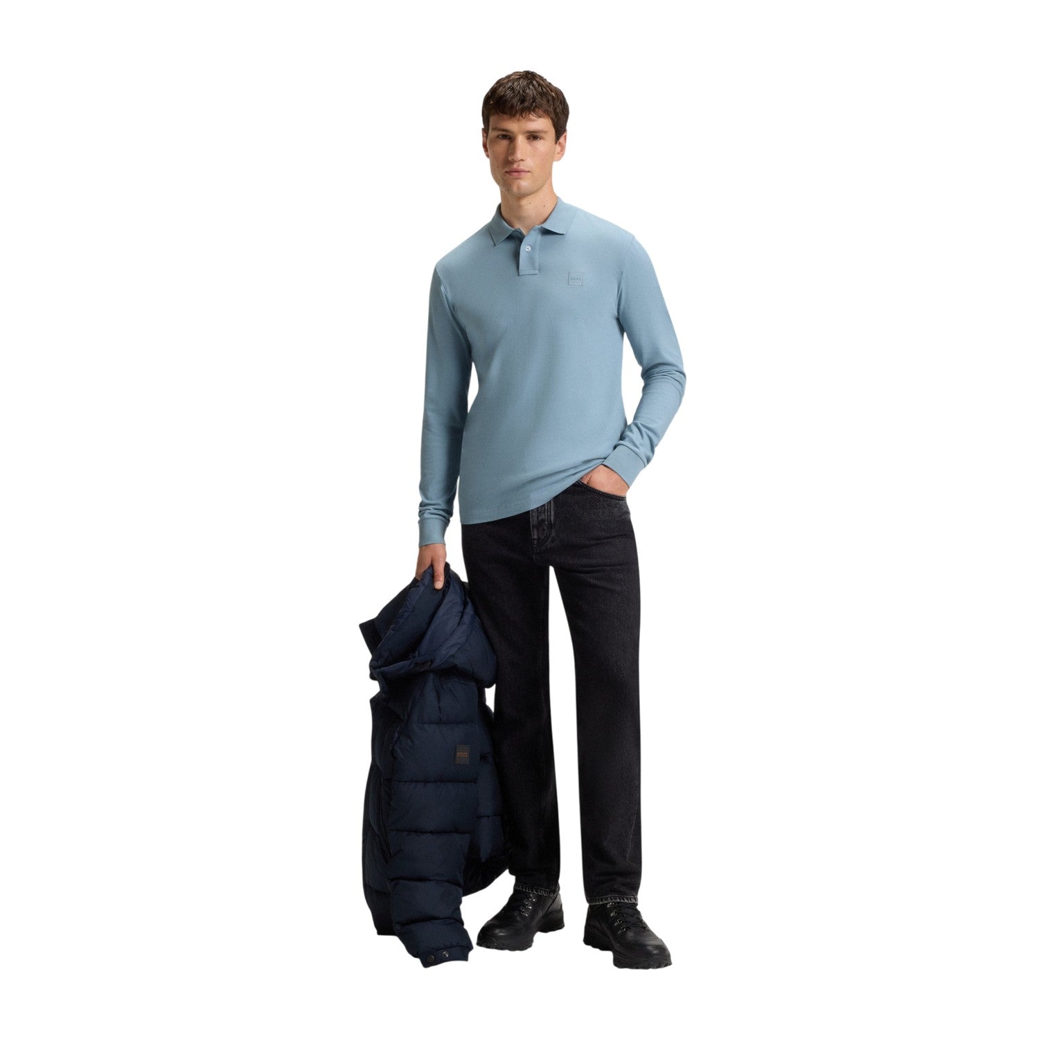 Light Blue - Lifestyle - Boss Mens Passerby Logo Long-Sleeved Polo Shirt
