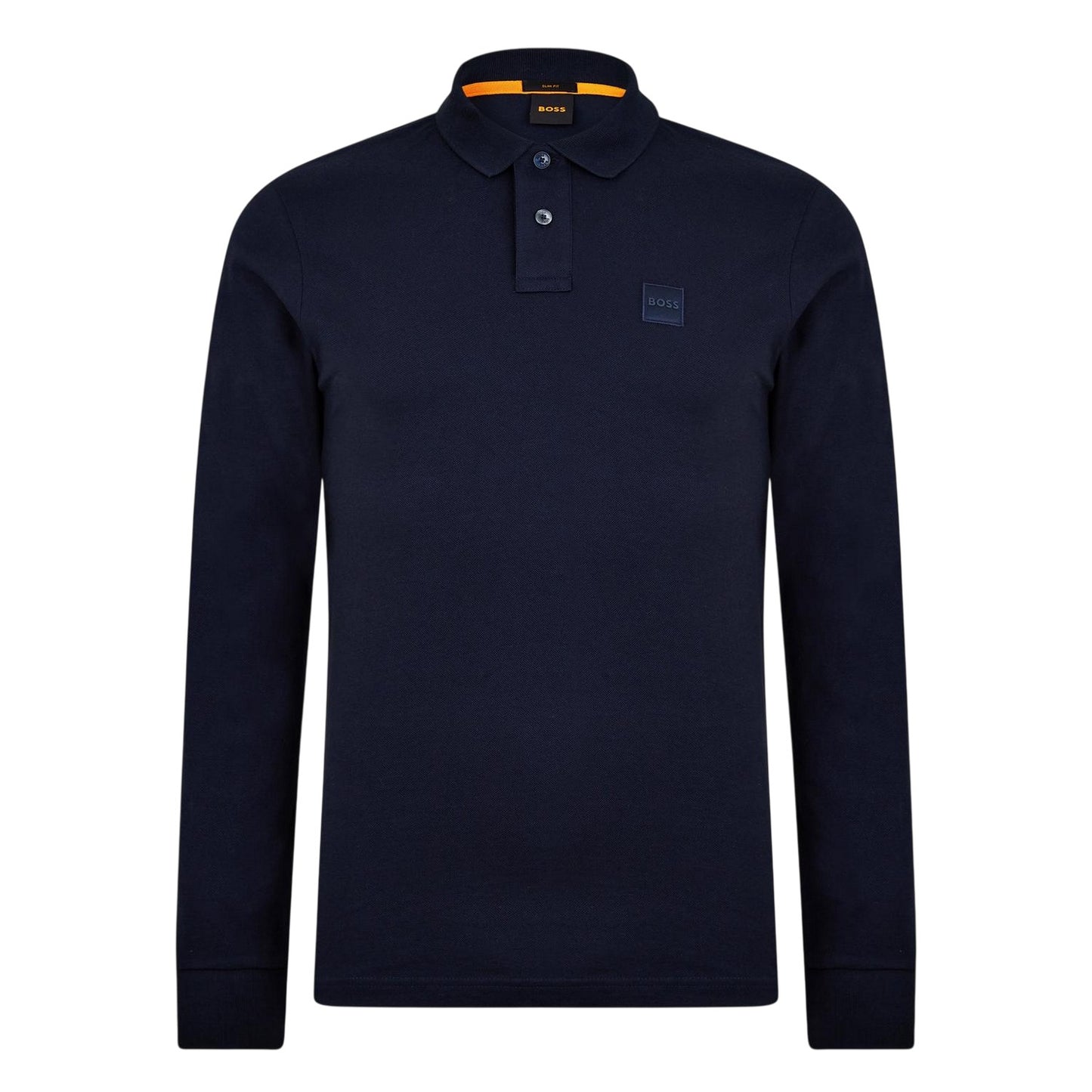 Navy - Front - Boss Mens Passerby Logo Long-Sleeved Polo Shirt