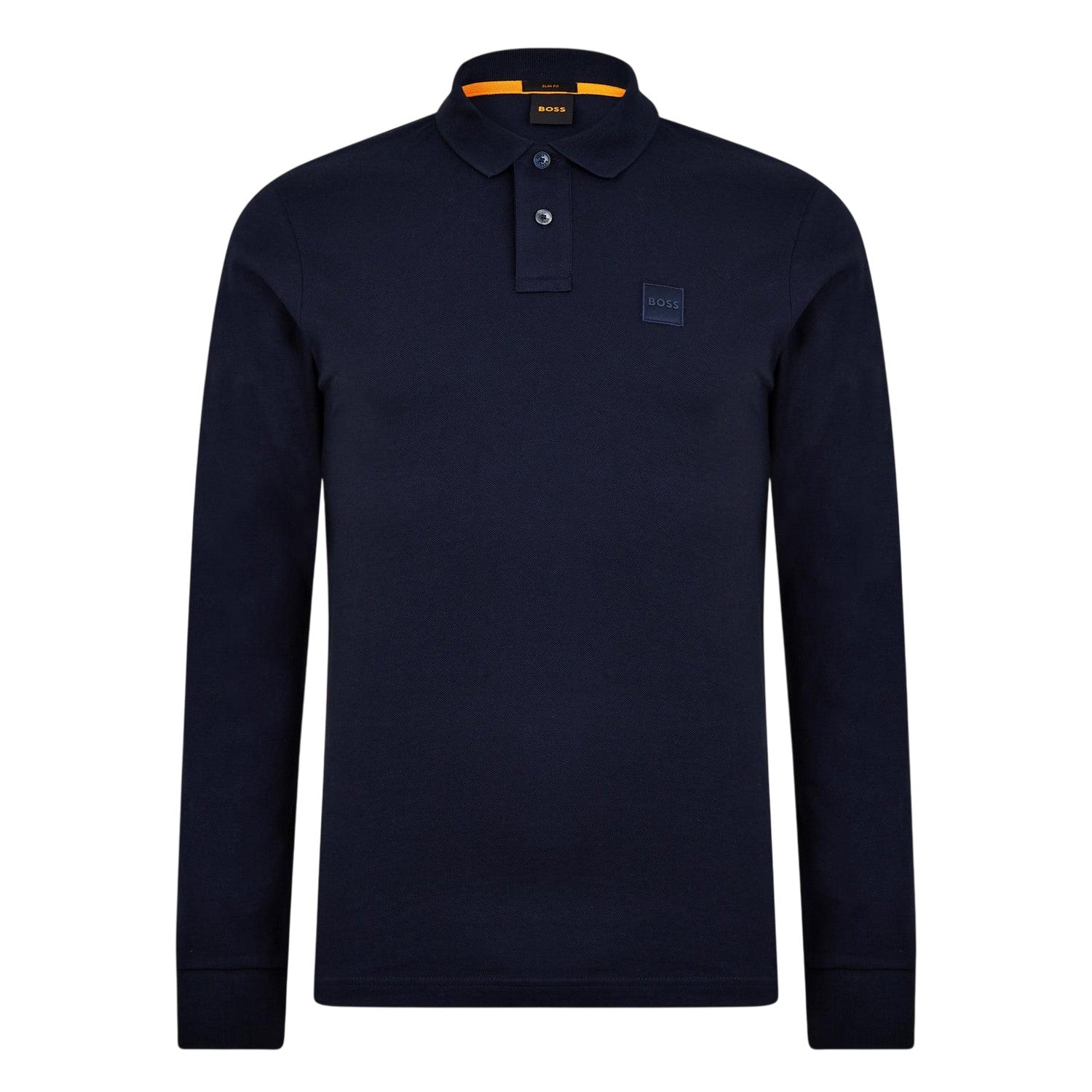 Navy - Front - Boss Mens Passerby Logo Long-Sleeved Polo Shirt
