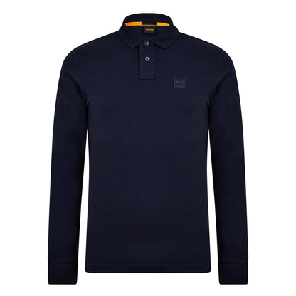 Navy - Front - Boss Mens Passerby Logo Long-Sleeved Polo Shirt