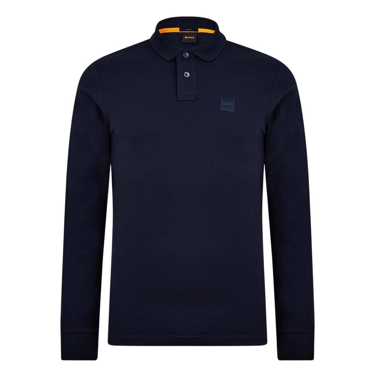 Navy - Front - Boss Mens Passerby Logo Long-Sleeved Polo Shirt