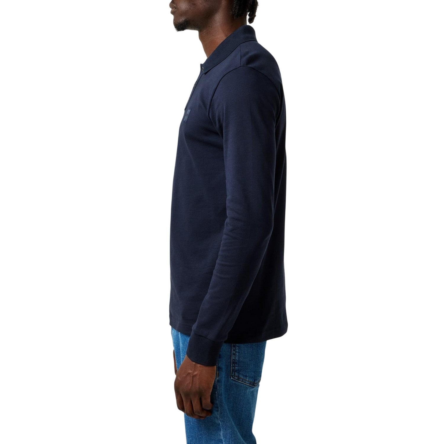 Navy - Side - Boss Mens Passerby Logo Long-Sleeved Polo Shirt