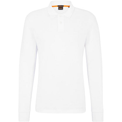 White - Front - Boss Mens Passerby Logo Long-Sleeved Polo Shirt
