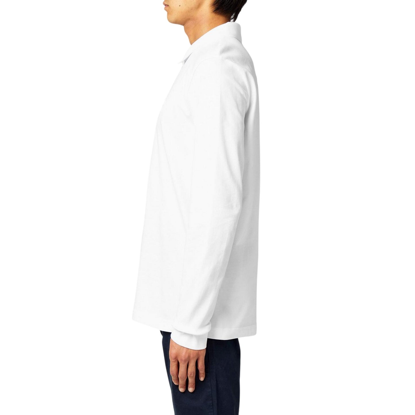 White - Side - Boss Mens Passerby Logo Long-Sleeved Polo Shirt