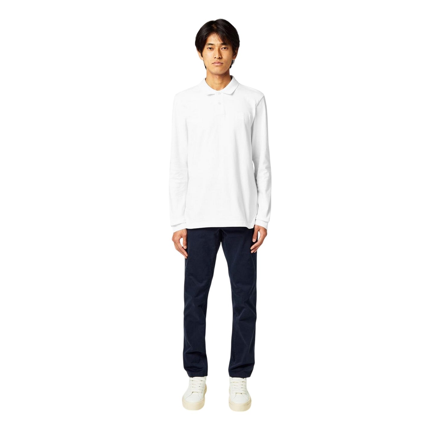White - Lifestyle - Boss Mens Passerby Logo Long-Sleeved Polo Shirt