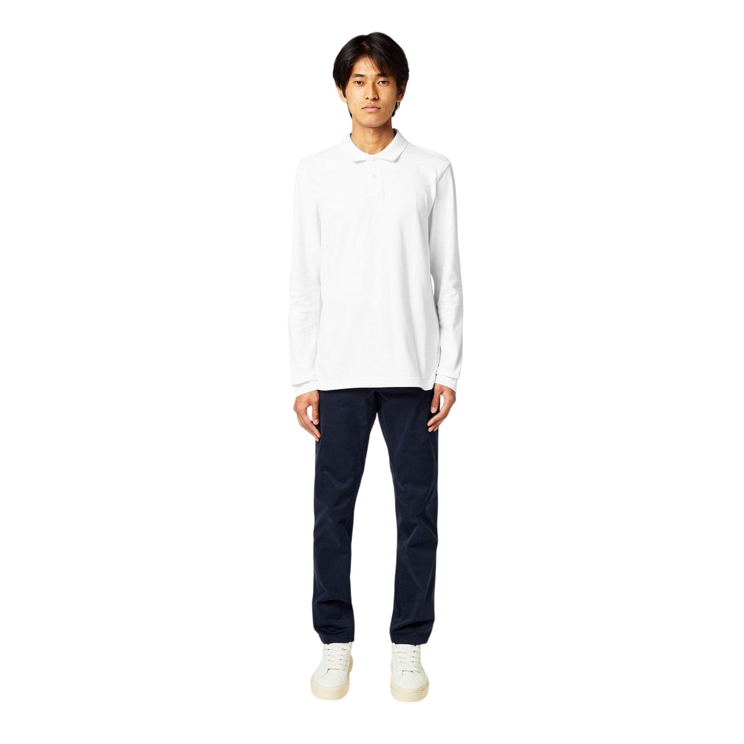White - Lifestyle - Boss Mens Passerby Logo Long-Sleeved Polo Shirt