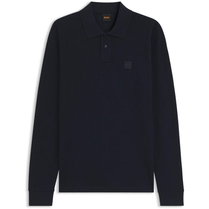 Dark Blue - Front - Boss Mens Passerby Logo Long-Sleeved Polo Shirt
