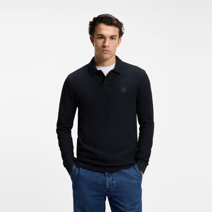 Dark Blue - Back - Boss Mens Passerby Logo Long-Sleeved Polo Shirt