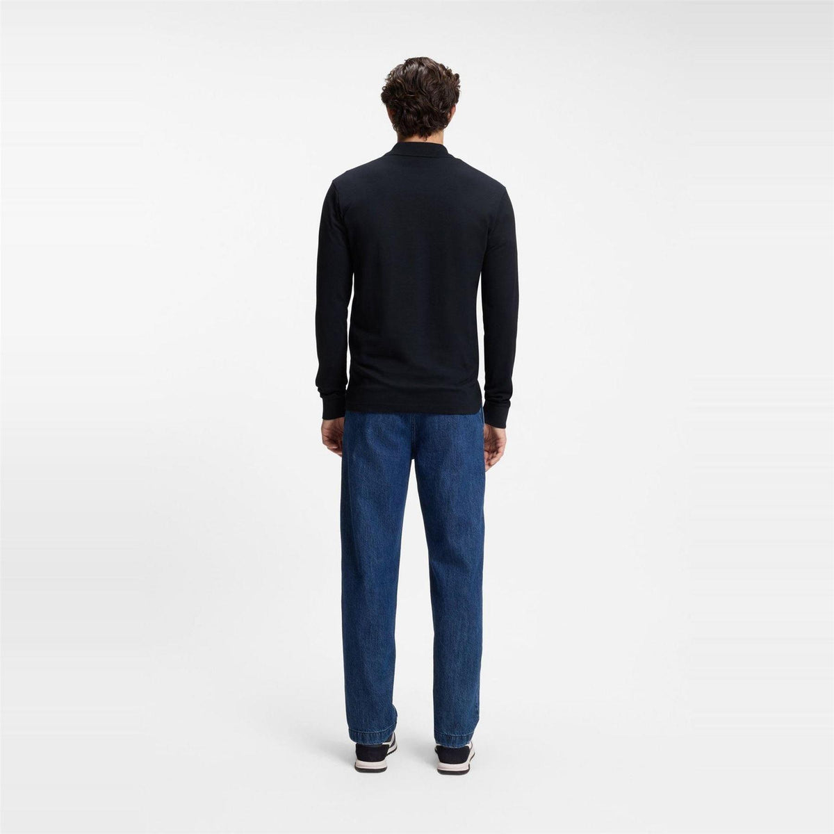 Dark Blue - Side - Boss Mens Passerby Logo Long-Sleeved Polo Shirt