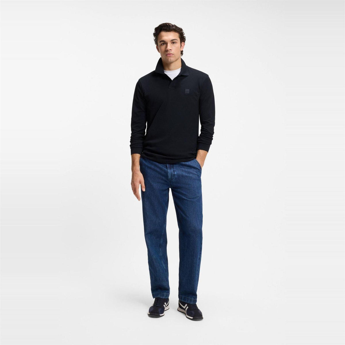 Dark Blue - Pack Shot - Boss Mens Passerby Logo Long-Sleeved Polo Shirt