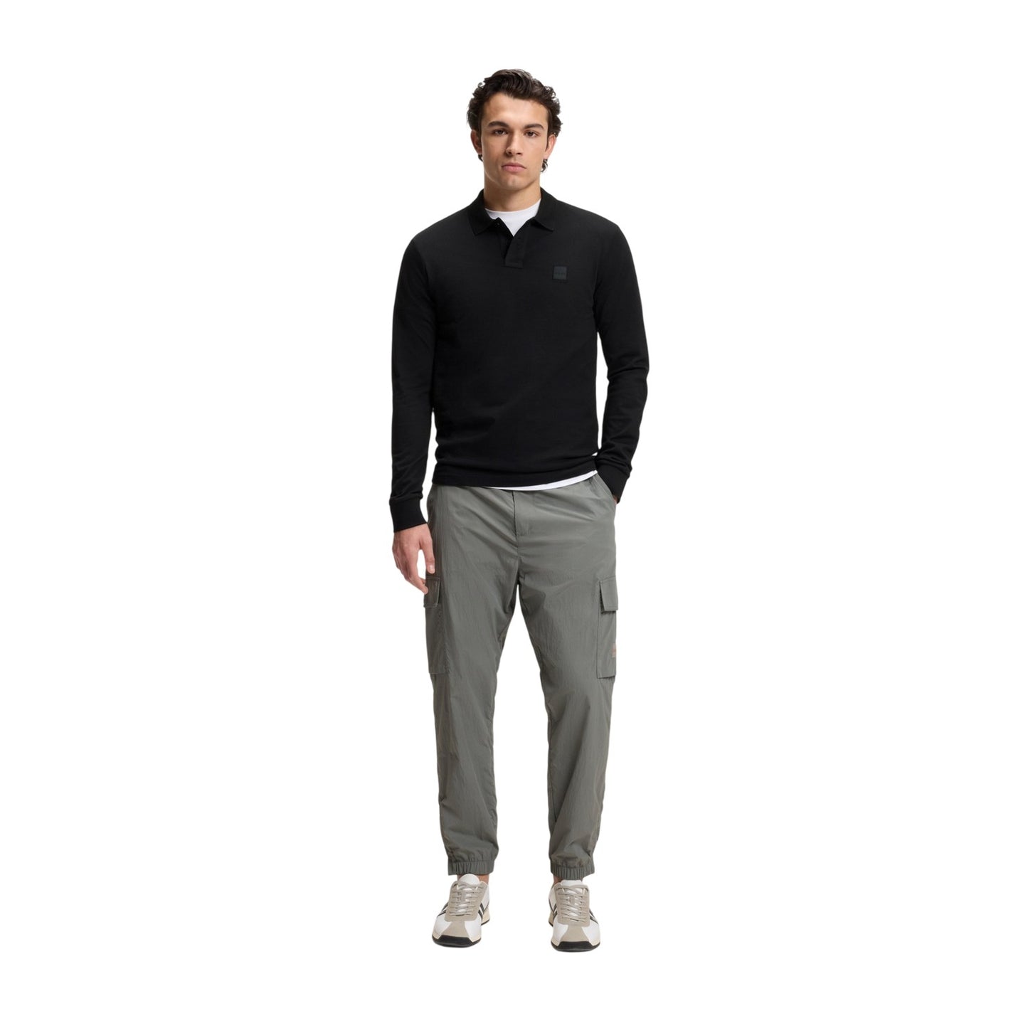 Black - Lifestyle - Boss Mens Passerby Logo Long-Sleeved Polo Shirt