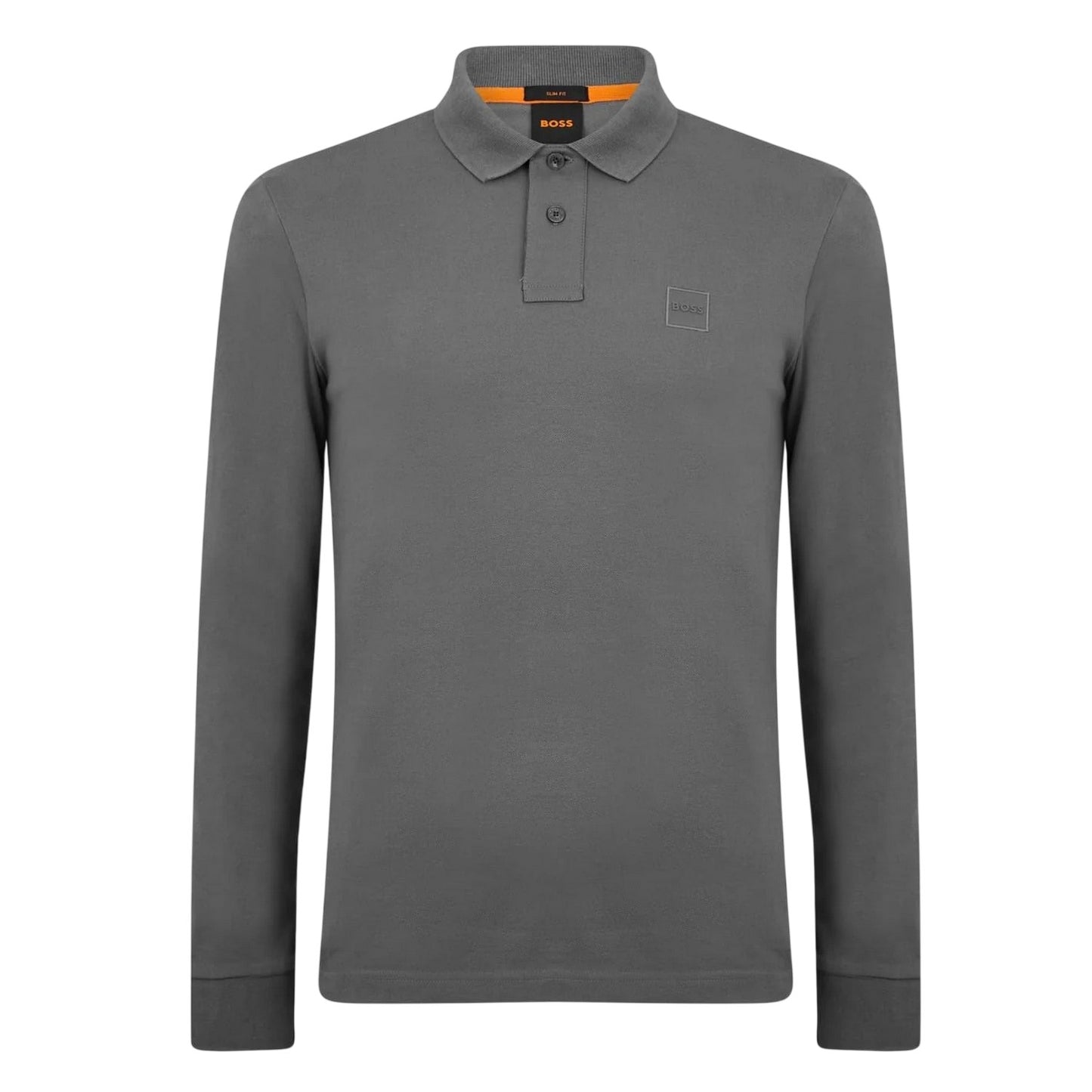 Charcoal - Front - Boss Mens Passerby Logo Long-Sleeved Polo Shirt