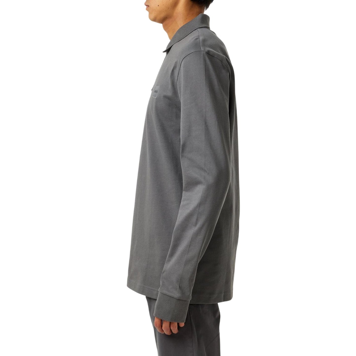Charcoal - Side - Boss Mens Passerby Logo Long-Sleeved Polo Shirt