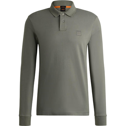 Grey - Front - Boss Mens Passerby Logo Long-Sleeved Polo Shirt
