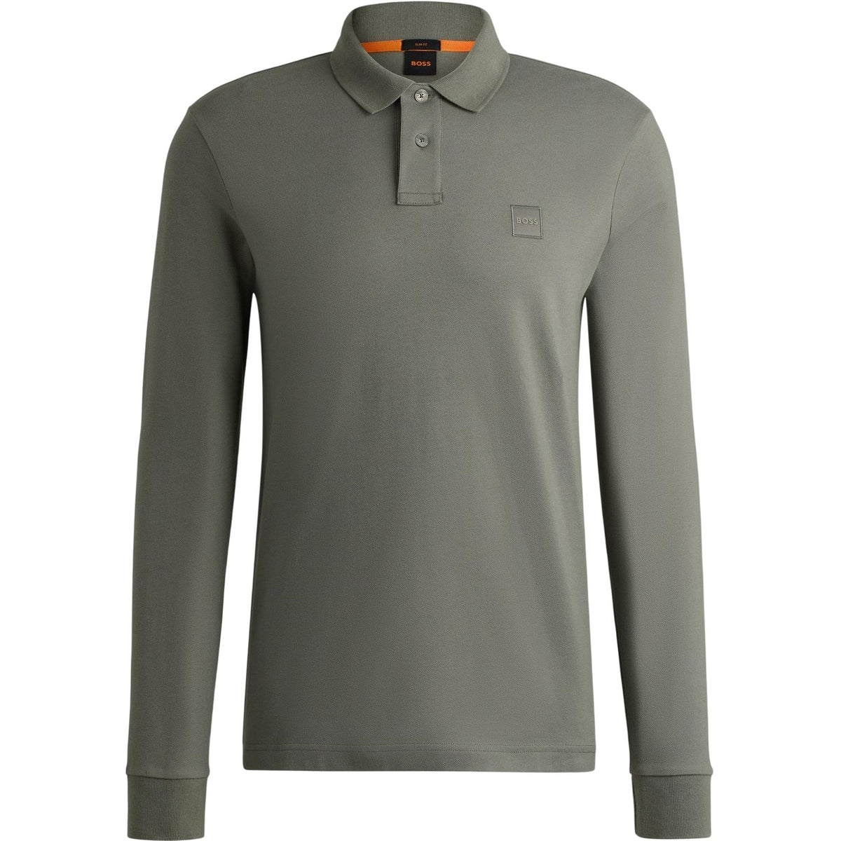 Grey - Front - Boss Mens Passerby Logo Long-Sleeved Polo Shirt