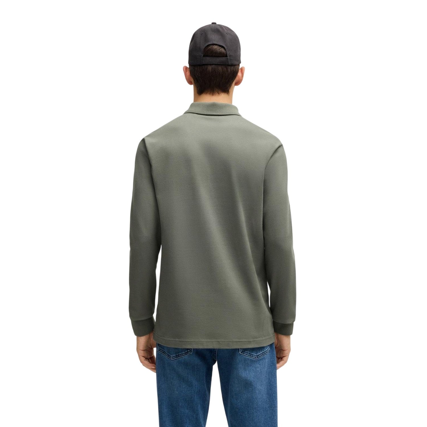 Grey - Back - Boss Mens Passerby Logo Long-Sleeved Polo Shirt