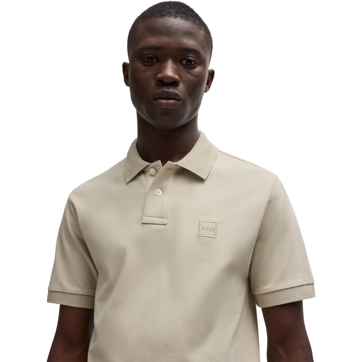 Light Beige - Side - Boss Mens Passenger Box Logo Polo Shirt