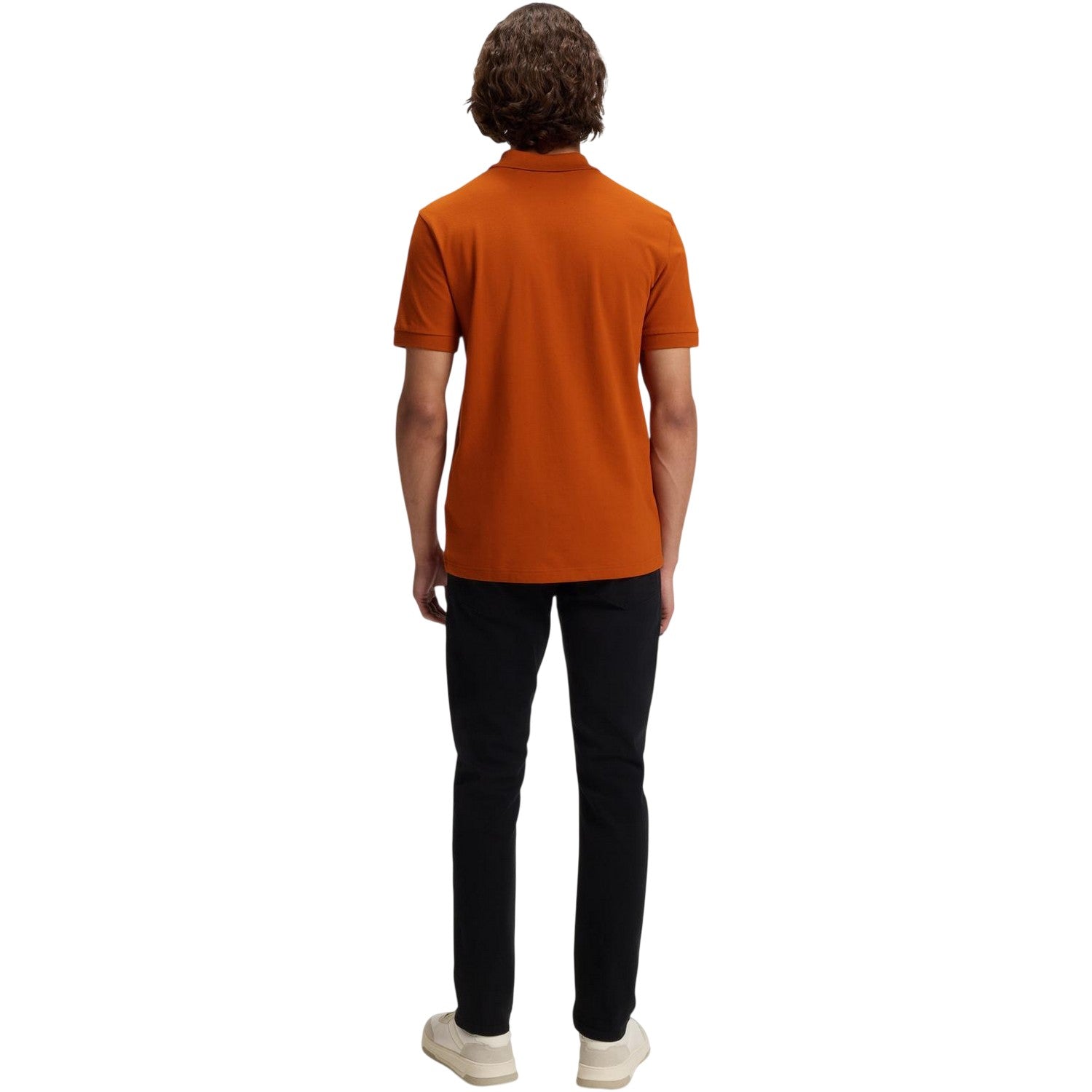 Orange - Back - Boss Mens Passenger Box Logo Polo Shirt