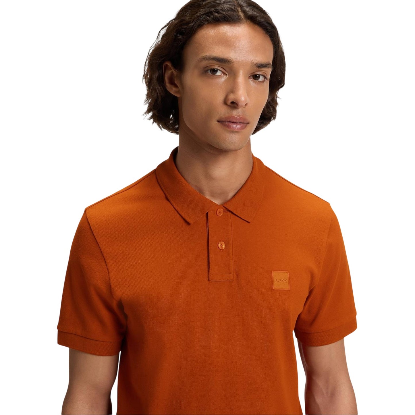 Orange - Side - Boss Mens Passenger Box Logo Polo Shirt