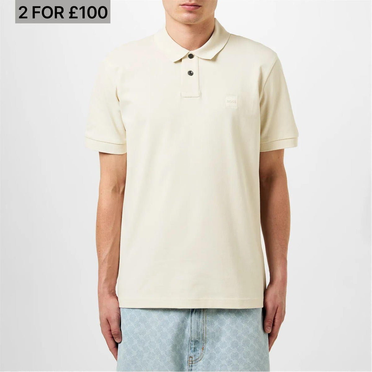 Off White - Front - Boss Mens Passenger Box Logo Polo Shirt