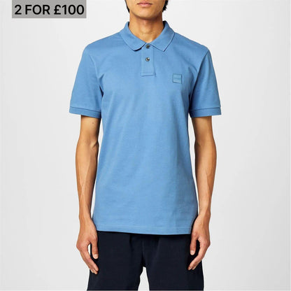 Sky Blue - Front - Boss Mens Passenger Box Logo Polo Shirt