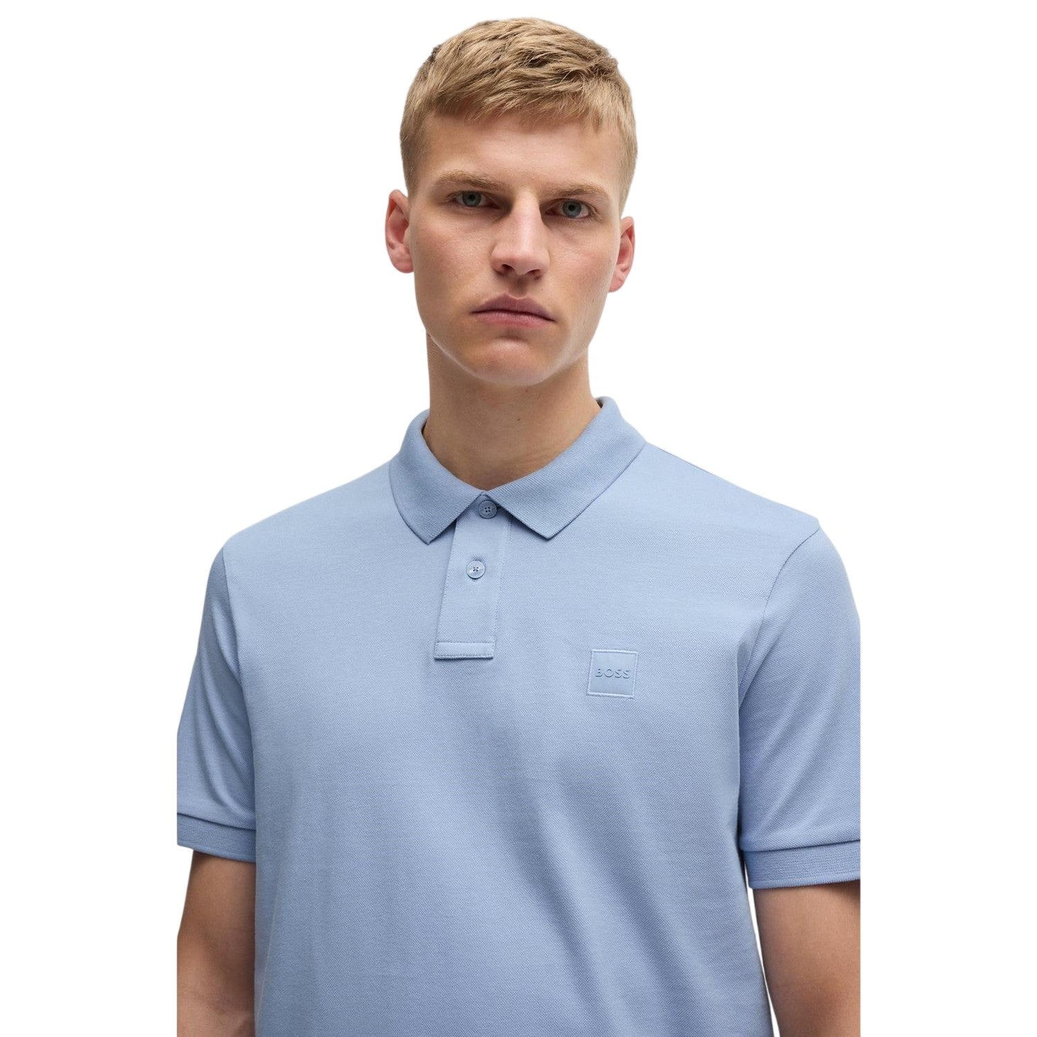 Blue - Side - Boss Mens Passenger Box Logo Polo Shirt