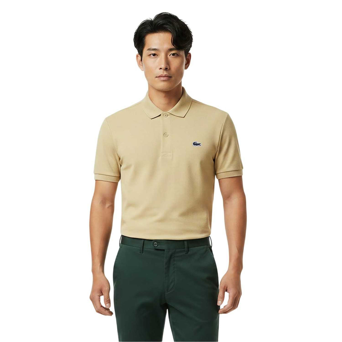 Beige - Side - Lacoste Mens Chest Logo Regular Polo Shirt