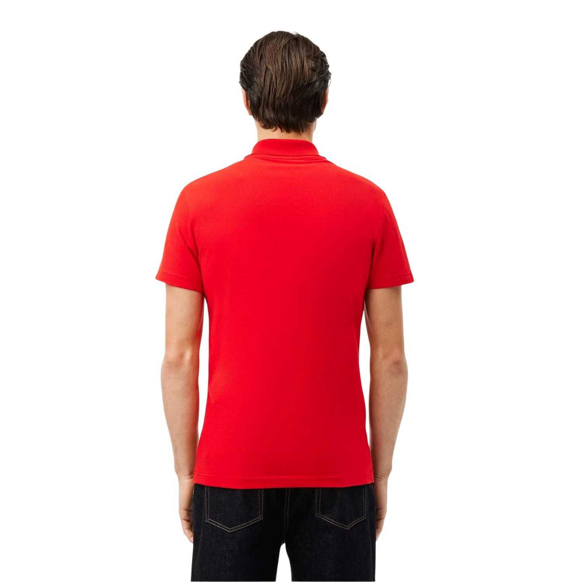 Red - Back - Lacoste Mens Chest Logo Regular Polo Shirt