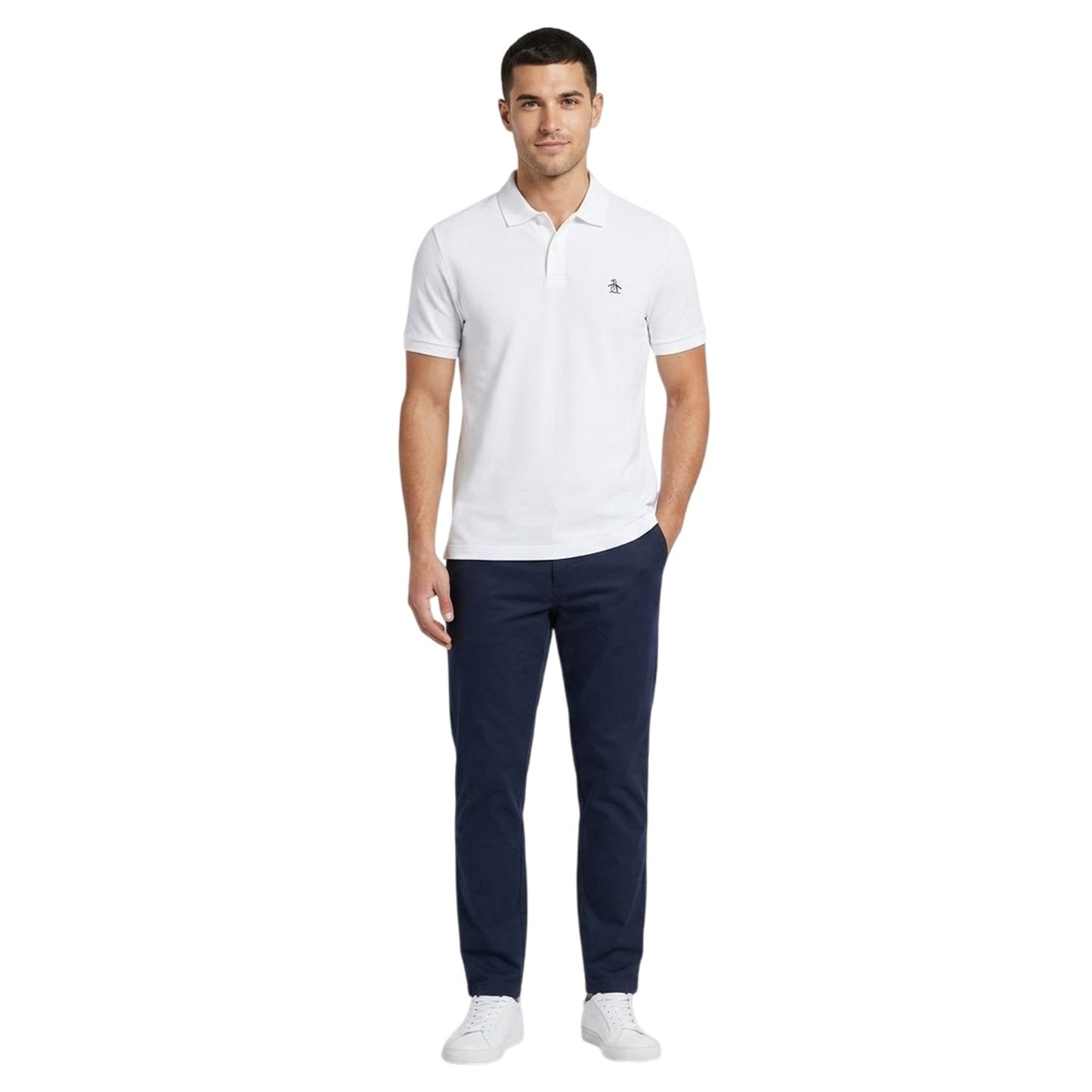 White - Lifestyle - Original Penguin Mens Embroidered Logo Polo Shirt