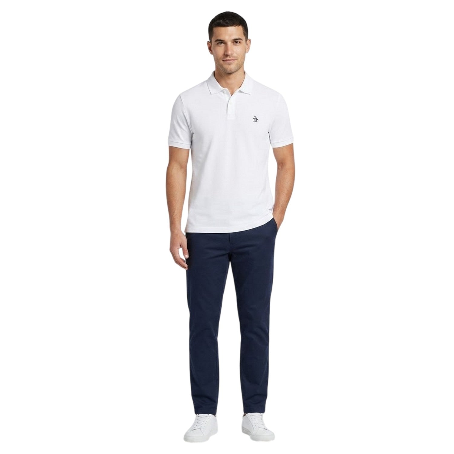 White - Lifestyle - Original Penguin Mens Embroidered Logo Polo Shirt
